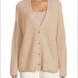 Vince Ribbed Shaker Wool Cashmere Cardigan Sweater M